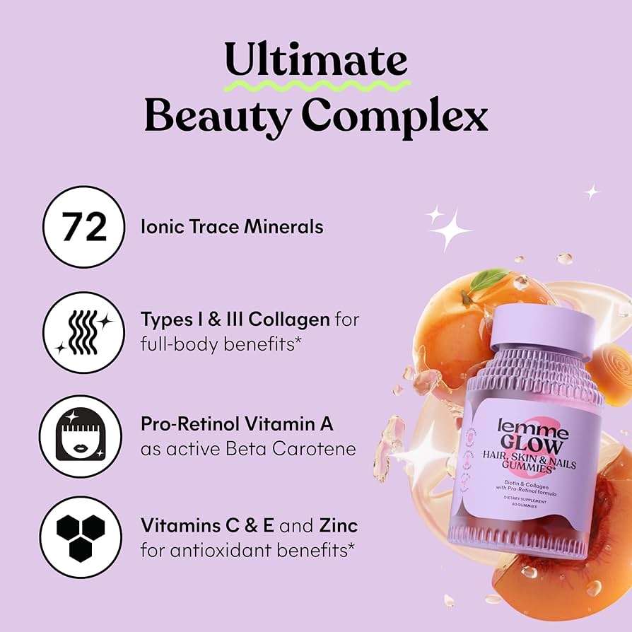 Lemme Glow Collagen Gummies for Thick Hair, Strong Nails & Healthy Skin