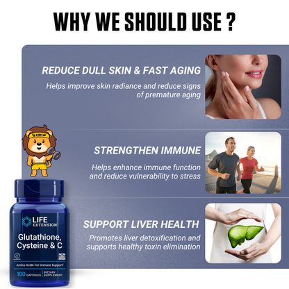 Life Extension Glutathione, Cysteine & C, 100 tabs Radiantly Life Extension Glutathione, Cysteine & C, 100 tabs Radiantly