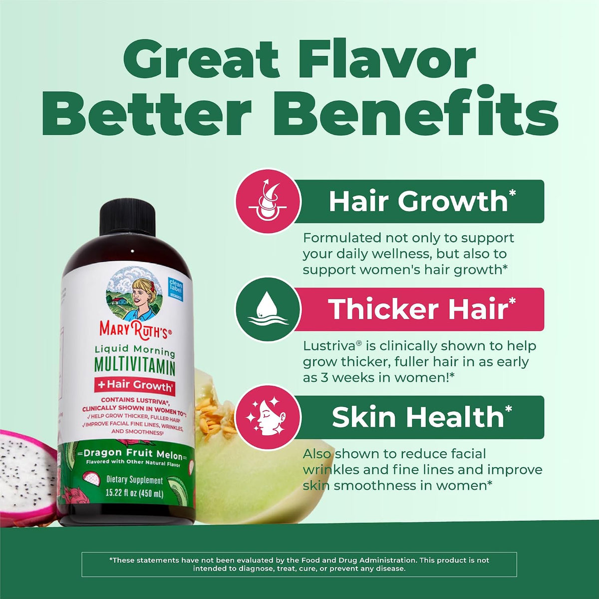 Mary Ruth’s Organics Liquid Multivitamin + Hair Growth (Dragon Fruit Melon)
